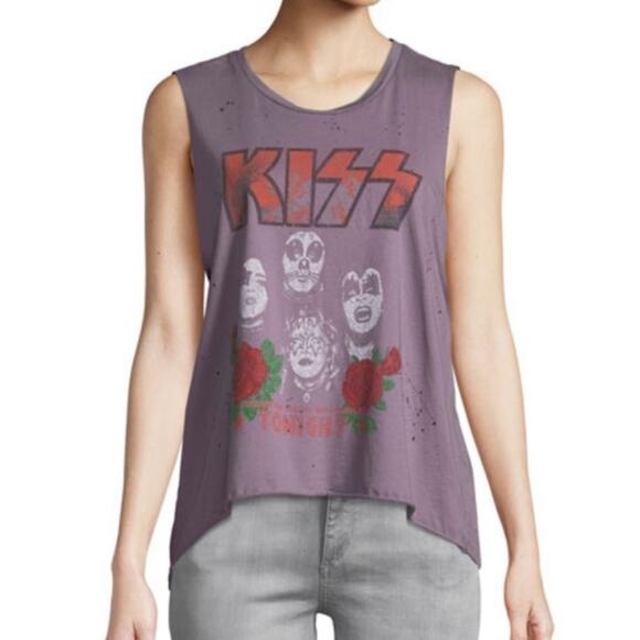Recycled Karma Purple Distressed KISS Muscle Tank Small - Picture 1 of 6